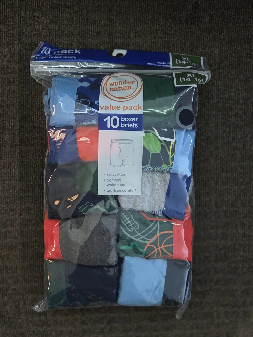 NEW wonder nation Boy's XL (14-16) 10-Pack Boxer Briefs